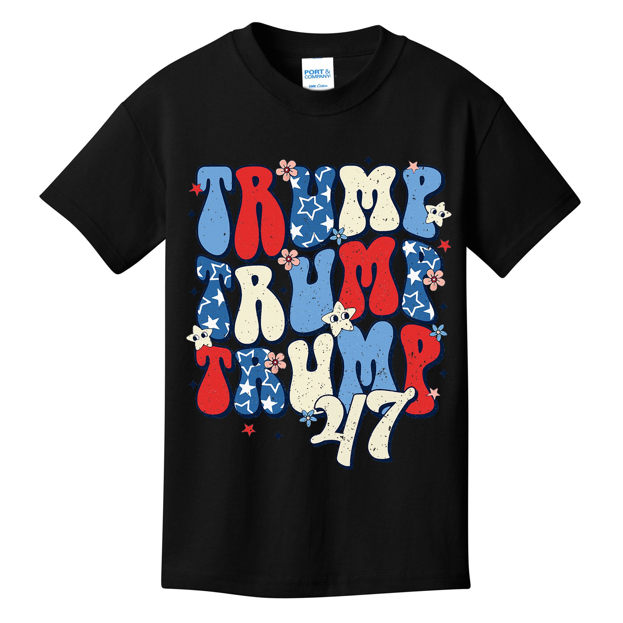 Trump2024ElectionGroovyRetro4thOfJulyDonaldTrump47 Kids T-Shirt