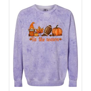 Tis The Season Pumpkin Leaf Latte Fall Thanksgiving Football Gift Colorblast Crewneck Sweatshirt