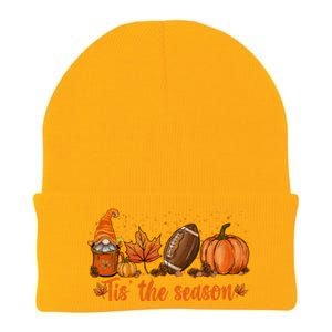 Tis The Season Pumpkin Leaf Latte Fall Thanksgiving Football Gift Knit Cap Winter Beanie