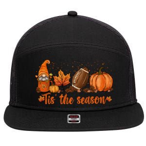 Tis The Season Pumpkin Leaf Latte Fall Thanksgiving Football Gift 7 Panel Mesh Trucker Snapback Hat