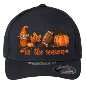 Tis The Season Pumpkin Leaf Latte Fall Thanksgiving Football Gift Flexfit Unipanel Trucker Cap