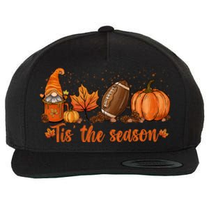 Tis The Season Pumpkin Leaf Latte Fall Thanksgiving Football Gift Wool Snapback Cap