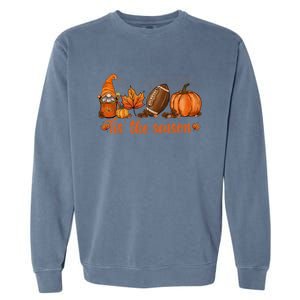 Tis The Season Pumpkin Leaf Latte Fall Thanksgiving Football Gift Garment-Dyed Sweatshirt