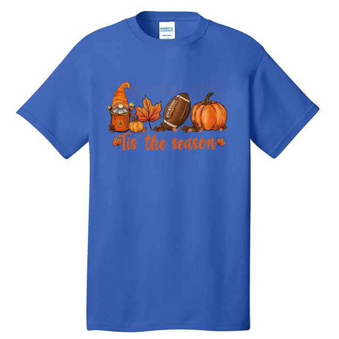 Tis The Season Pumpkin Leaf Latte Fall Thanksgiving Football Gift Tall T-Shirt