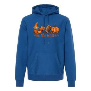 Tis The Season Pumpkin Leaf Latte Fall Thanksgiving Football Gift Premium Hoodie