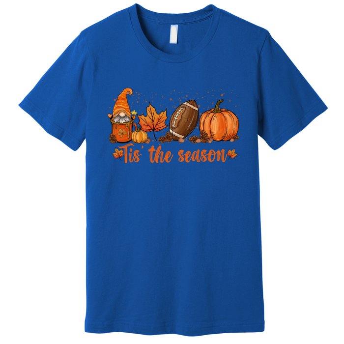 Tis The Season Pumpkin Leaf Latte Fall Thanksgiving Football Gift Premium T-Shirt