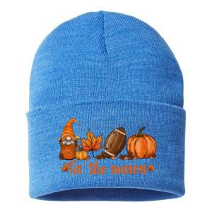 Tis The Season Pumpkin Leaf Latte Fall Thanksgiving Football Gift Sustainable Knit Beanie