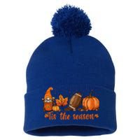 Tis The Season Pumpkin Leaf Latte Fall Thanksgiving Football Gift Pom Pom 12in Knit Beanie