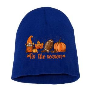 Tis The Season Pumpkin Leaf Latte Fall Thanksgiving Football Gift Short Acrylic Beanie