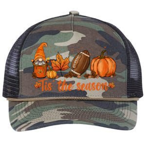 Tis The Season Pumpkin Leaf Latte Fall Thanksgiving Football Gift Retro Rope Trucker Hat Cap