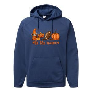 Tis The Season Pumpkin Leaf Latte Fall Thanksgiving Football Gift Performance Fleece Hoodie