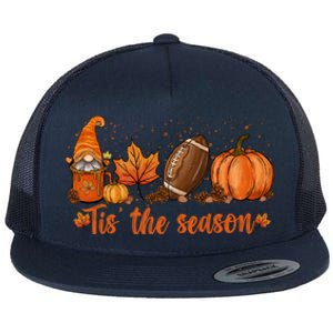 Tis The Season Pumpkin Leaf Latte Fall Thanksgiving Football Gift Flat Bill Trucker Hat