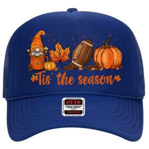 Tis The Season Pumpkin Leaf Latte Fall Thanksgiving Football Gift High Crown Mesh Back Trucker Hat