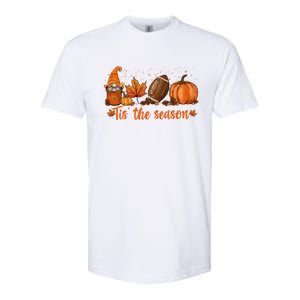 Tis The Season Pumpkin Leaf Latte Fall Thanksgiving Football Gift Softstyle CVC T-Shirt