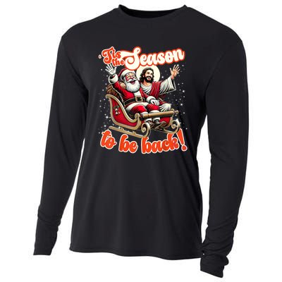 Tis The Season To Be Back Jesus Santa Claus Christmas Family Cooling Performance Long Sleeve Crew