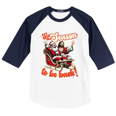 Tis The Season To Be Back Jesus Santa Claus Christmas Family Baseball Sleeve Shirt