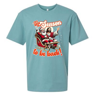 Tis The Season To Be Back Jesus Santa Claus Christmas Family Sueded Cloud Jersey T-Shirt