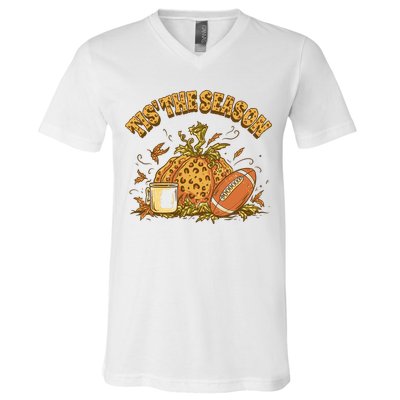 Tis The Season Football Pumpkin V-Neck T-Shirt