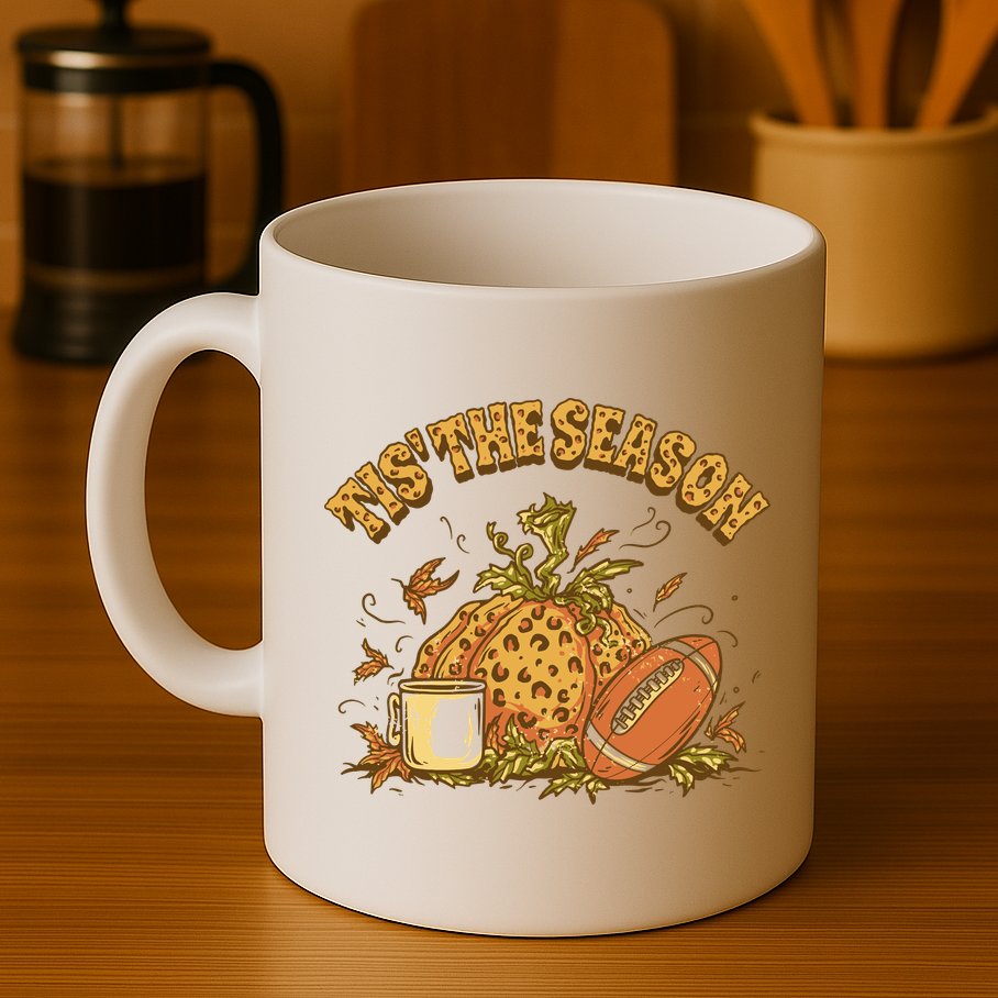 Tis The Season Football Pumpkin Mug
