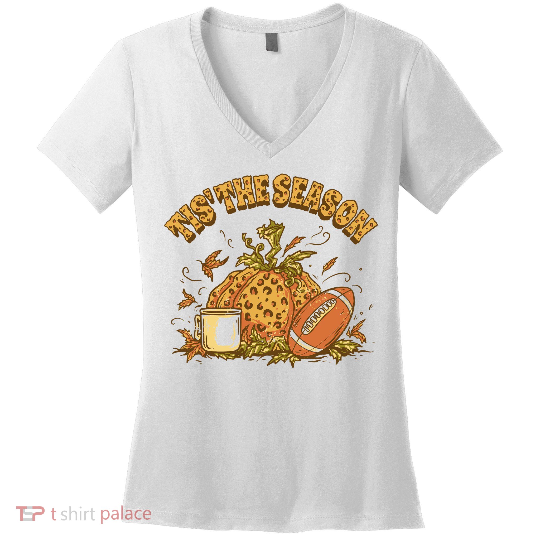 Tis The Season Football Pumpkin Women's V-Neck T-Shirt