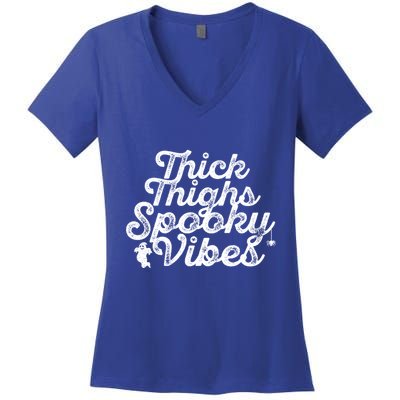 Thick Thighs Spooky Vibes Halloween Gift Women's V-Neck T-Shirt