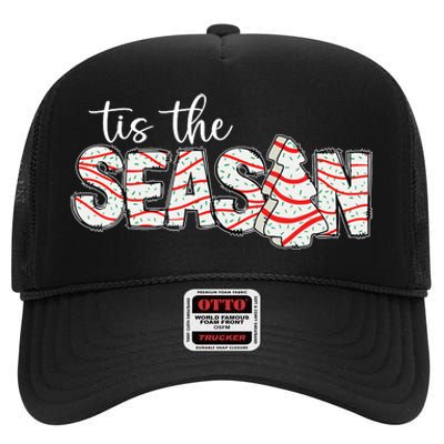 Tis The Season Christmas Lights Tree Cakes Debbie Groovy High Crown Mesh Back Trucker Hat