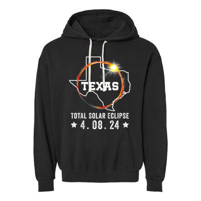 Texas Total Solar Eclipse April 8 2024 Texas Map Garment-Dyed Fleece Hoodie