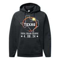 Texas Total Solar Eclipse April 8 2024 Texas Map Performance Fleece Hoodie