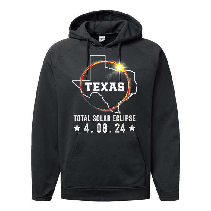 Texas Total Solar Eclipse April 8 2024 Texas Map Performance Fleece Hoodie