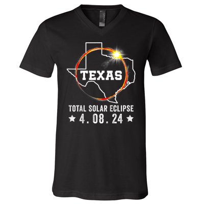 Texas Total Solar Eclipse April 8 2024 Texas Map V-Neck T-Shirt