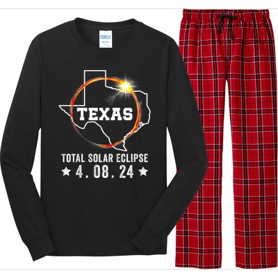 Texas Total Solar Eclipse April 8 2024 Texas Map Long Sleeve Pajama Set