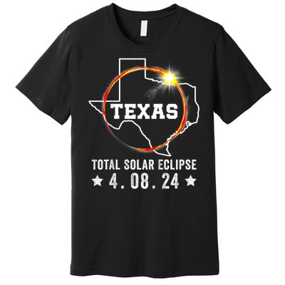 Texas Total Solar Eclipse April 8 2024 Texas Map Premium T-Shirt