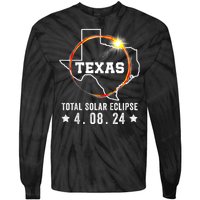 Texas Total Solar Eclipse April 8 2024 Texas Map Tie-Dye Long Sleeve Shirt