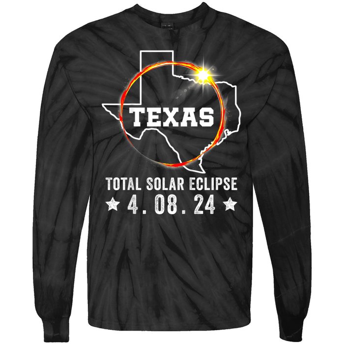 Texas Total Solar Eclipse April 8 2024 Texas Map Tie-Dye Long Sleeve Shirt