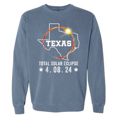 Texas Total Solar Eclipse April 8 2024 Texas Map Garment-Dyed Sweatshirt