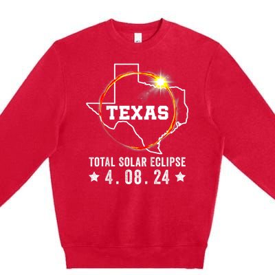 Texas Total Solar Eclipse April 8 2024 Texas Map Premium Crewneck Sweatshirt