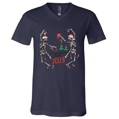 Tis The Season To Be Jolly Funny Christmas Skeleton Dancing Cute Gift V-Neck T-Shirt