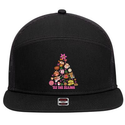 Tis The Season Mexican Christmas Tree Tamales Pan Dulce  7 Panel Mesh Trucker Snapback Hat