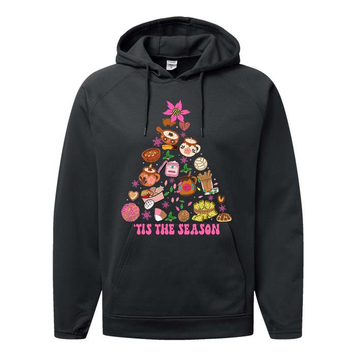 Tis The Season Mexican Christmas Tree Tamales Pan Dulce  Performance Fleece Hoodie