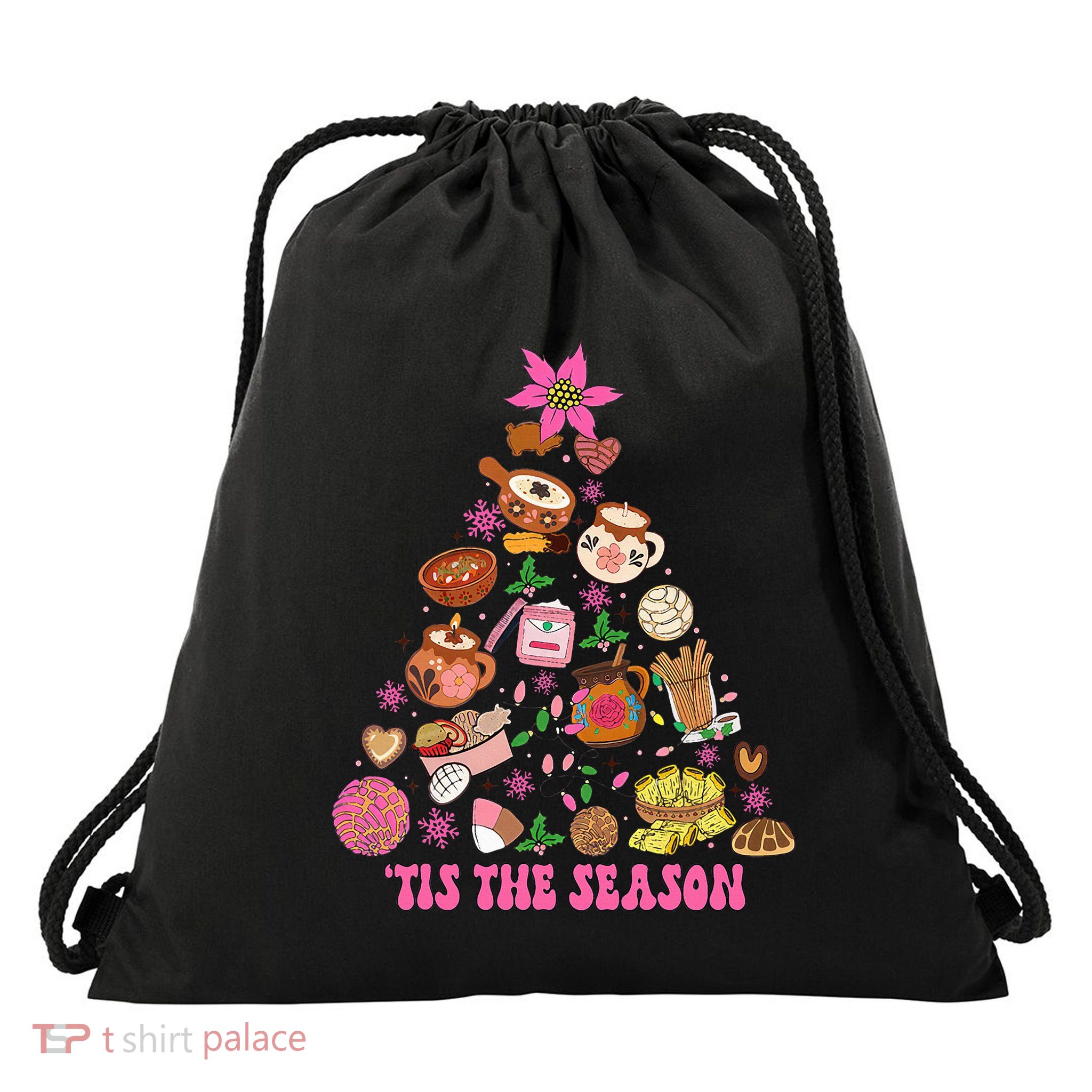 Tis The Season Mexican Christmas Tree Tamales Pan Dulce  Drawstring Bag