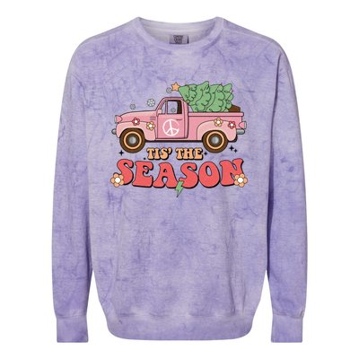 Tis The Season Retro Truck Christmas Colorblast Crewneck Sweatshirt