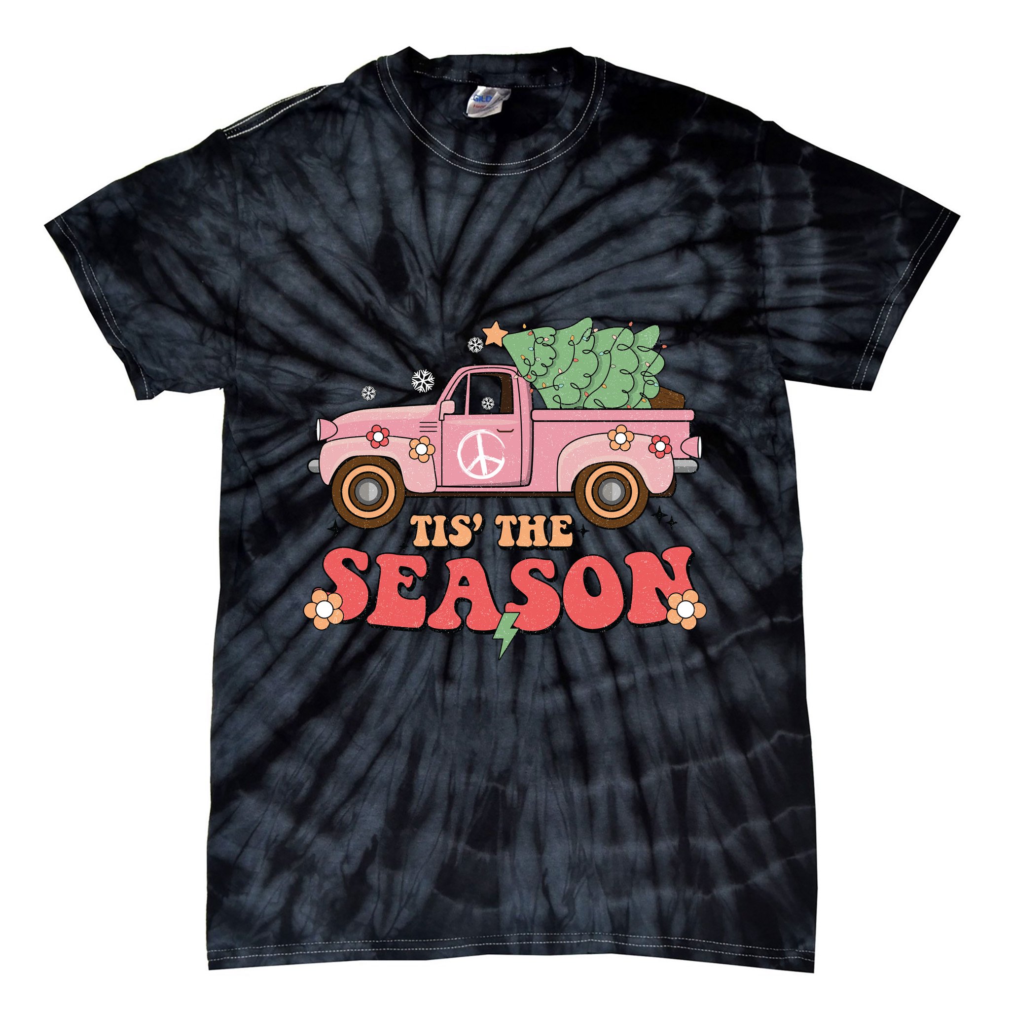 Tis The Season Retro Truck Christmas Tie-Dye T-Shirt