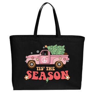 Tis The Season Retro Truck Christmas Cotton Canvas Jumbo Tote