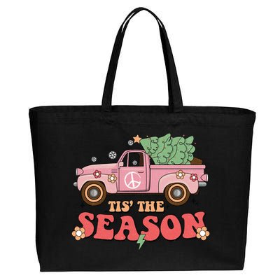 Tis The Season Retro Truck Christmas Cotton Canvas Jumbo Tote