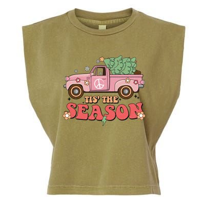 Tis The Season Retro Truck Christmas Garment-Dyed Women's Muscle Tee