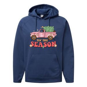 Tis The Season Retro Truck Christmas Performance Fleece Hoodie