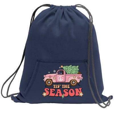 Tis The Season Retro Truck Christmas Sweatshirt Cinch Pack Bag