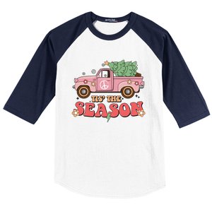 Tis The Season Retro Truck Christmas Baseball Sleeve Shirt