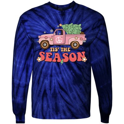 Tis The Season Retro Truck Christmas Tie-Dye Long Sleeve Shirt