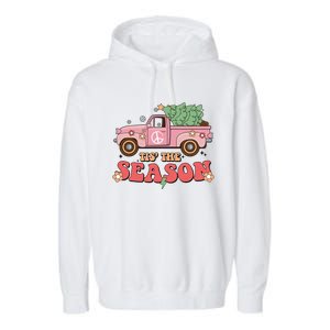 Tis The Season Retro Truck Christmas Garment-Dyed Fleece Hoodie